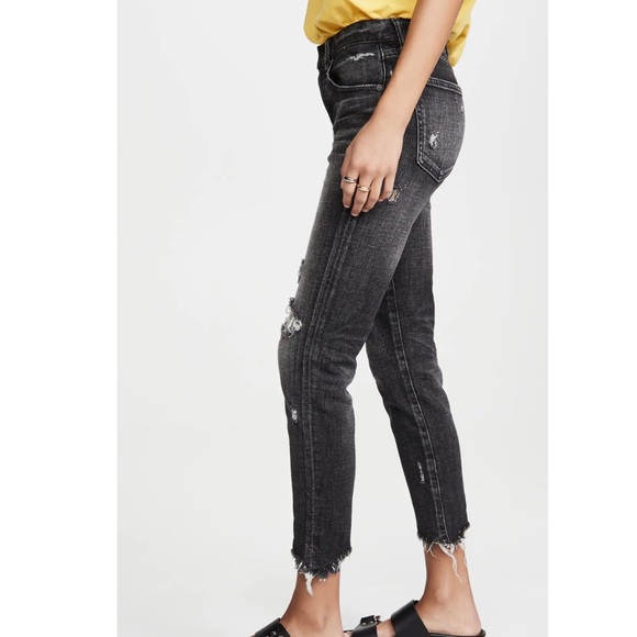 Moussy Vintage Black Glendale Mid Rise Distressed Frayed Hem Cropped Jeans - Picture 4 of 10